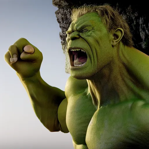 Image similar to the hulk starring as gandalf in lord of the rings, realistic extremely detailed photo style painting, granular detail, holographic krypton ion, octane render, 4 k, f 3 2, 5 5 mm photography, wide angle