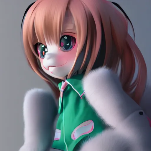 Image similar to cute fumo plush of a popstar cat girl, anime girl, idol, tomboy, artstation, vray