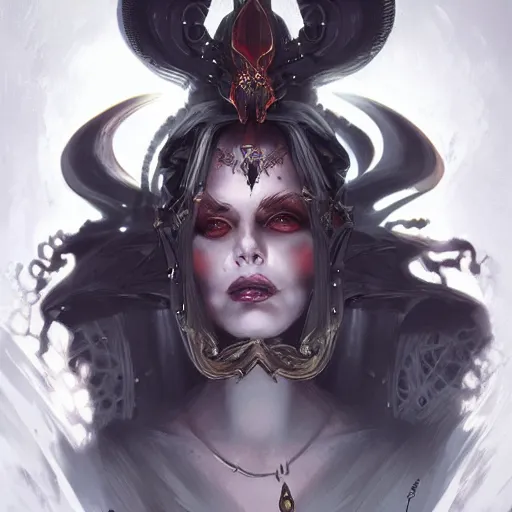 Image similar to queen of death. intricate portrait, occult cyberpunk, ancient futuristic, dark art, occult. by Petros Afshar, by artgerm, by Eddie Mendoza, by Peter mohrbacher