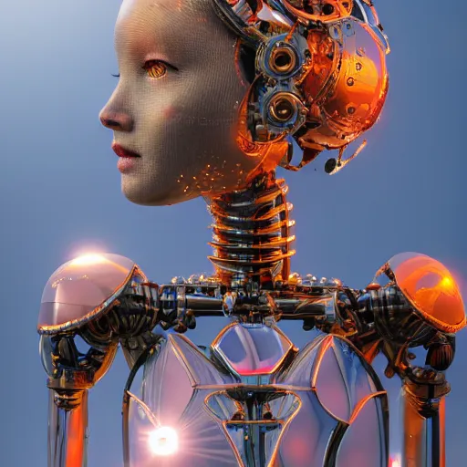 Image similar to beautiful centered Fine art photo of young female humanoid robot coming out of water, solarpunk mechanical parts with led lights, photorealistic, white background, highly detailed and intricate, sunset lighting, HDR 8k
