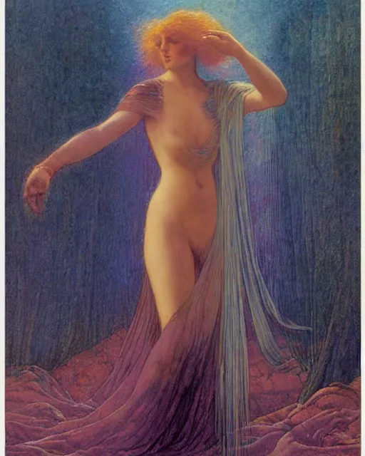 Image similar to a cautious woman, mysterious, dark, intricate, concept art, smooth, sharp focus, illustration, by delphin enjolras, by carlos schwabe,