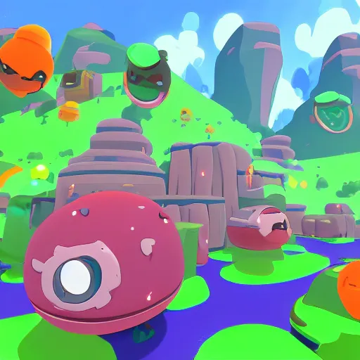 Image similar to Slime Rancher art style city concept art