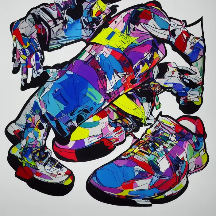 Image similar to futuristic sneakers in jeff koons hip hop bauhaus style, highly detailed, hyper realistic, art by todd mcfarlane