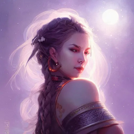 Prompt: Lunar Goddess, D&D, fantasy, portrait, highly detailed, digital painting, trending on artstation, concept art, sharp focus, illustration, art by artgerm and greg rutkowski and magali villeneuve