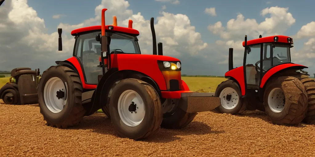 Image similar to a cute little tractor pulling a tank, highly detailed, photorealistic portrait, bright studio setting, studio lighting, crisp quality and light reflections, unreal engine 5 quality render