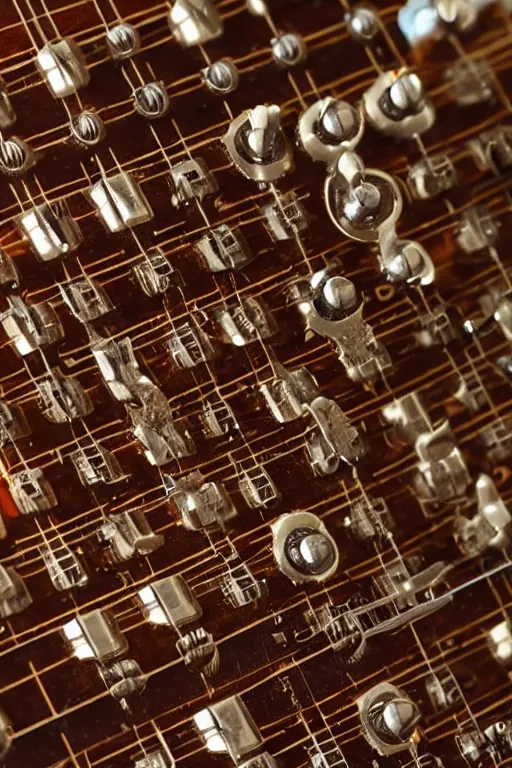 Image similar to up close steampunk fretboard without strings