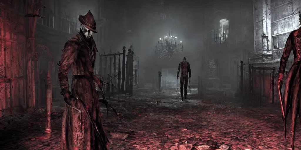 Prompt: mix between bloodborne and condemned criminal origins, terrifying game, shocking, dark