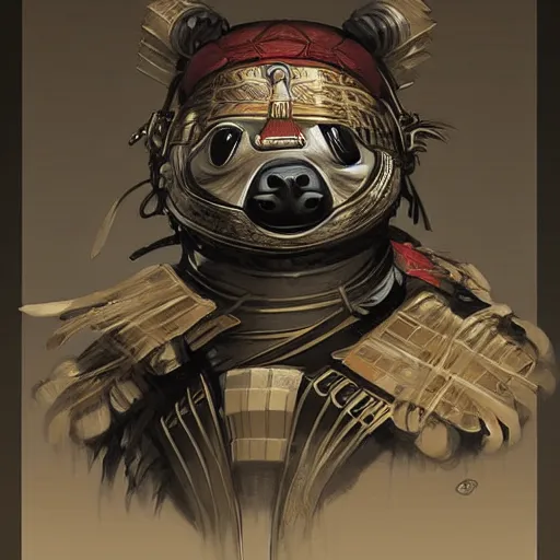 Image similar to graphic, hyperreal illustration of anthropomorphic sloth in traditional samurai armor : : digital art, concept art, character development : : illustrated by artgerm, yoji shinkawa, scott buoncristiano, nychos