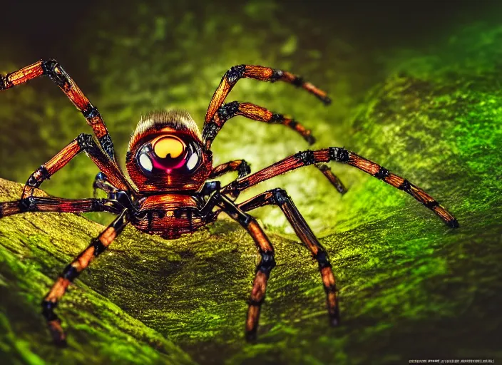 Image similar to photo of a cybernetic biomechanical spider in the forest. fantasy magic style. highly detailed 8 k. intricate. nikon d 8 5 0 5 5 mm. award winning photography.
