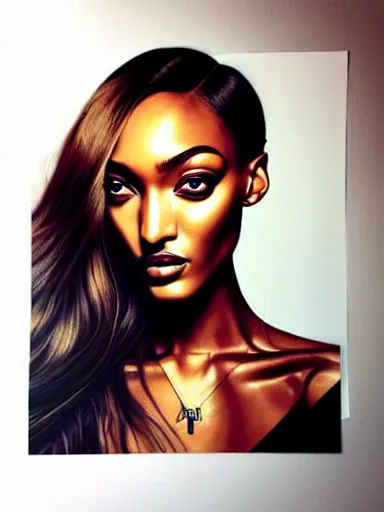 Image similar to portrait of jourdan dunn with a floral background : : painted by artgerm, karol bak, artur bordalo, sandra chevrier : : portrait, character, illustration, hyperrealism, photorealism