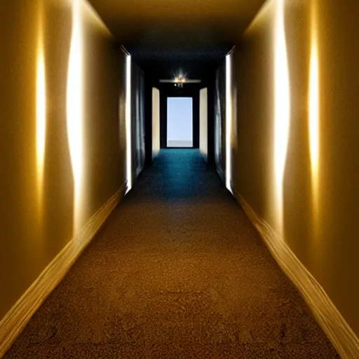 Prompt: a dark recursive hallway with a heavenly glow