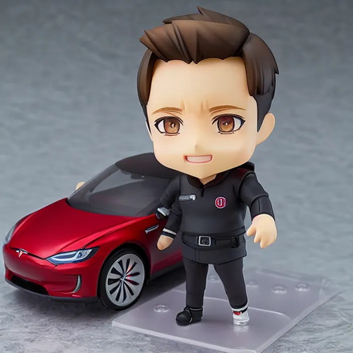 Image similar to a anime nendoroid of elon musk, car tesla 3, figurine, product photo, detailed