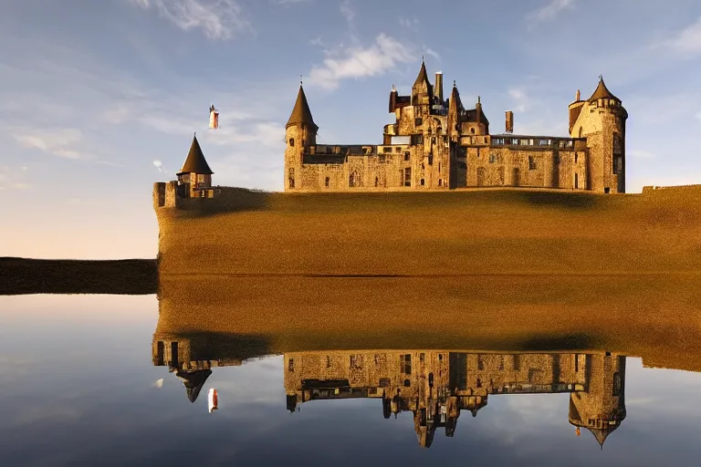 Prompt: castle, chrome, reflect, ultra realistic!!!, clear weather, golden hour, sharp focus