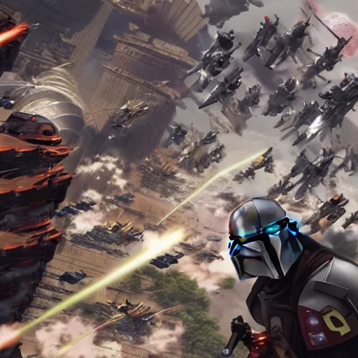 Image similar to coruscant being attacked by the mandalorian's.