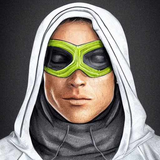 Prompt: a highly detailed headshot portrait of a man wearing a ski mask with a hoodie concept art