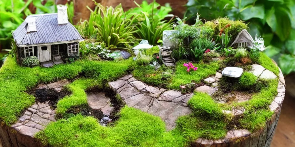 miniature garden, cottagecore, moss, plants, cute