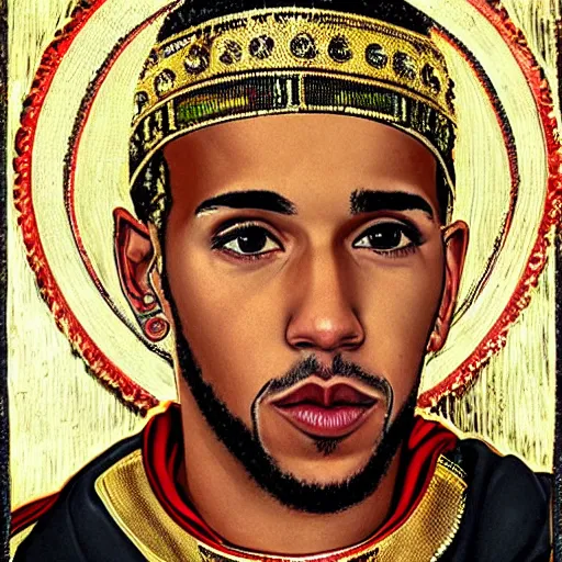 Prompt: lewis hamilton as a byzantine saint