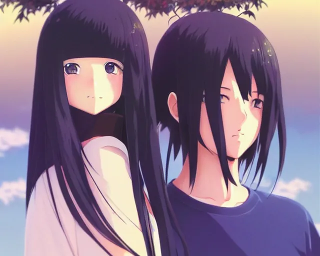 Image similar to beautiful anime girl with long black hair and bangs, beautiful anime guy with short black hair, wearing black clothes, siblings, fine details portrait, japense village in background, bokeh. anime masterpiece by Studio Ghibli. illustration, sharp high-quality anime illustration in style of Ghibli, Ilya Kuvshinov, Artgerm