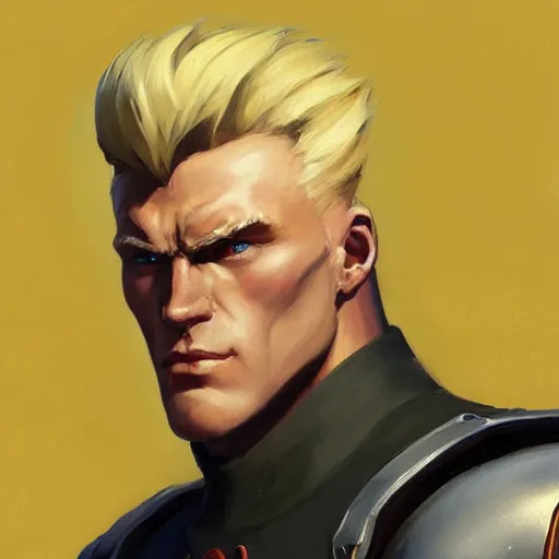 Image similar to greg manchess portrait painting of partially armored guile from street fighter as overwatch character, medium shot, asymmetrical, profile picture, organic painting, sunny day, matte painting, bold shapes, hard edges, street art, trending on artstation, by huang guangjian and gil elvgren and gerald brom