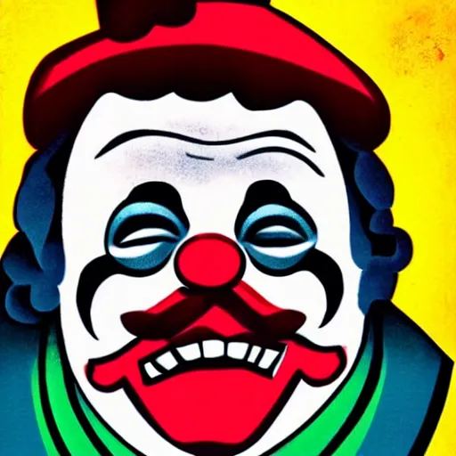 Image similar to communist clown, propaganda art style