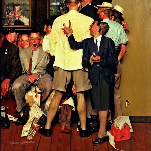 Prompt: the things politicians get up to when they think we are not looking, painted by norman rockwell and tom lovell and frank schoonover and phil hale