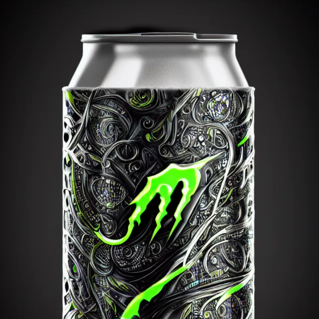 Image similar to aluminian can of monster energy drink, intricate and very very beautiful and elegant, highly detailed, digital painting, artstation, concept art, smooth and sharp focus, illustration