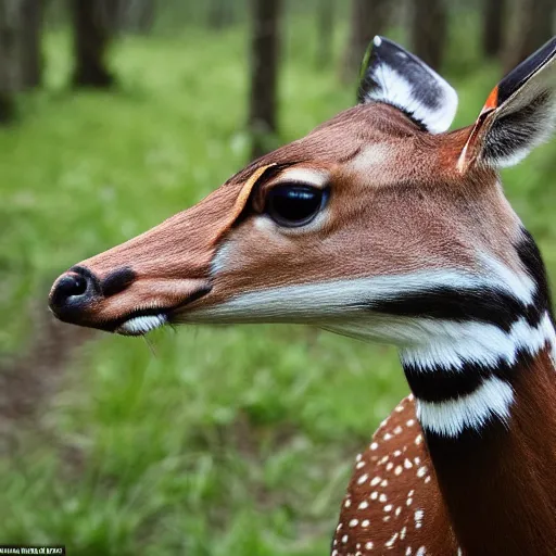 Image similar to a beautiful spotted deer with rocket launchers in the woods, canon eos c 3 0 0, ƒ 1. 8, 3 5 mm, 8 k, medium - format print