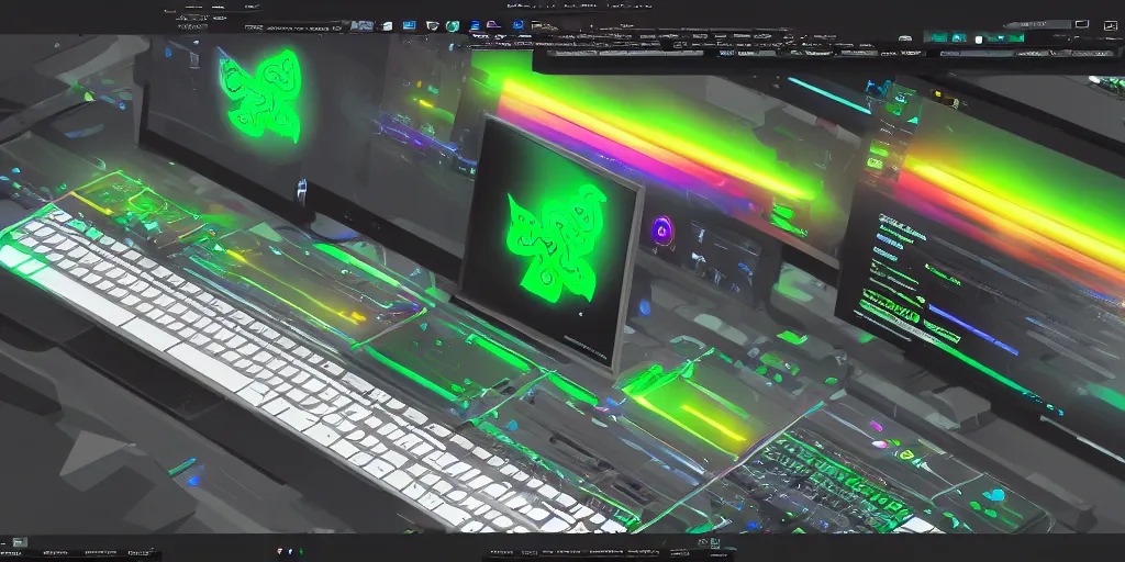 Image similar to screenshot of razer operating system, rgb lighting, hd, artstation, digital art