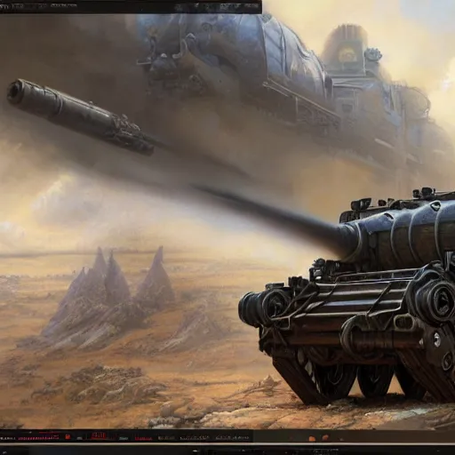 Image similar to Rail Gun Tank, detailed, centered, digital painting, artstation, concept art, donato giancola, Joseph Christian Leyendecker, WLOP, Boris Vallejo, Breathtaking, 8k resolution, extremely detailed, beautiful, establishing shot, artistic, hyperrealistic, beautiful face, octane render, cinematic lighting, dramatic lighting, masterpiece