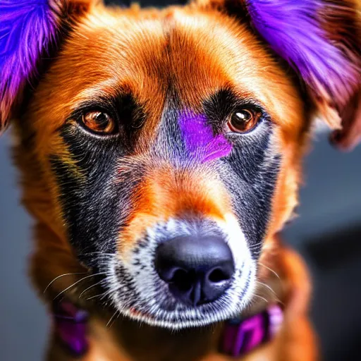 Image similar to ultra detailed photo of a dog with ultraviolet fur