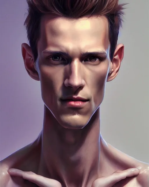 Prompt: semi realistic portrait of a skinny man having tree different eyes with a huge and big Adam's apple by Stanley Artgerm Lau, WLOP, Rossdraws, James Jean, Andrei Riabovitchev, Marc Simonetti, and Sakimichan, trending on artstation