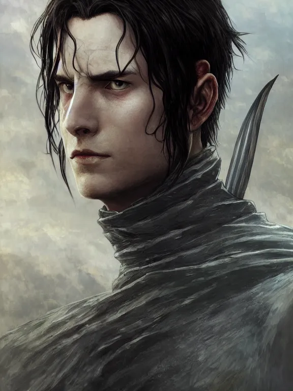 Image similar to levi ackerman, the lord of the rings, hyper detailed,, 8 k realistic, trending in artstation, digital painting, studio quality, cryengine, frostbite 3 engine, character design, smooth, sharp focus, art by artgerm and greg rutkowski and alphonse mucha and ian sprigger and wlop and krenz cushart