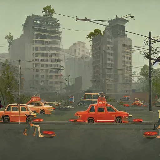 Image similar to hanoi in the style of stalenhag simon