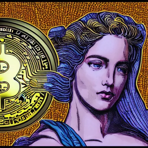 Image similar to aphrodite is eating bitcoins