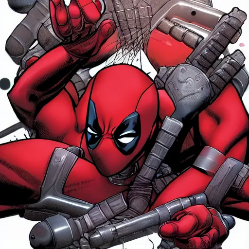 Image similar to Deadpool in a pool of Deadpools, comic art, digital art, detailed, professional