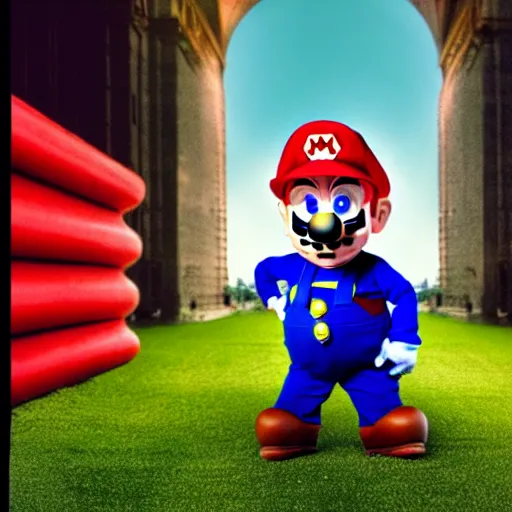 Prompt: uhd candid photo of hyperdetailed donald trump dressed as super mario. correct face, cinematic lighting, photo by annie leibowitz, and steve mccurry.