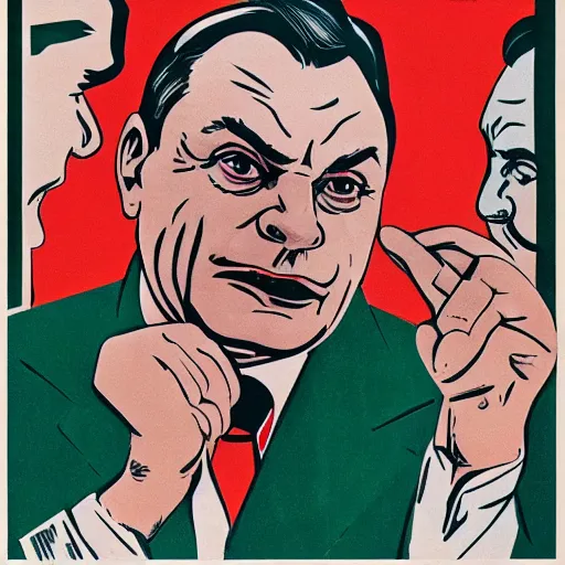 Prompt: portrait of leader of fascist hungary, viktor orban winning the national farting contest, soviet propaganda poster art from 1 9 5 0, colored, highly detailed illustration