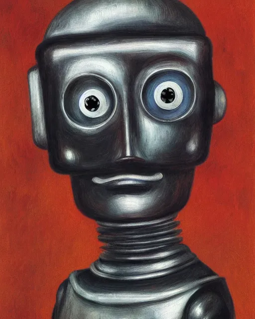 Prompt: portrait of a steel robot with metal face, in the style of Pierre-Auguste Renoir