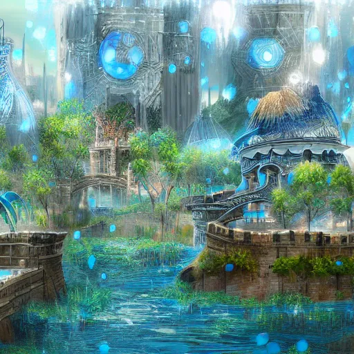 Image similar to landscape of a water themed fantasy city, highly detailed digital art