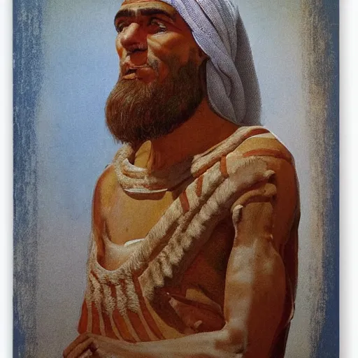 Image similar to Middle-eastern skinned man with ancient Canaanite clothing by Normal Rockwell