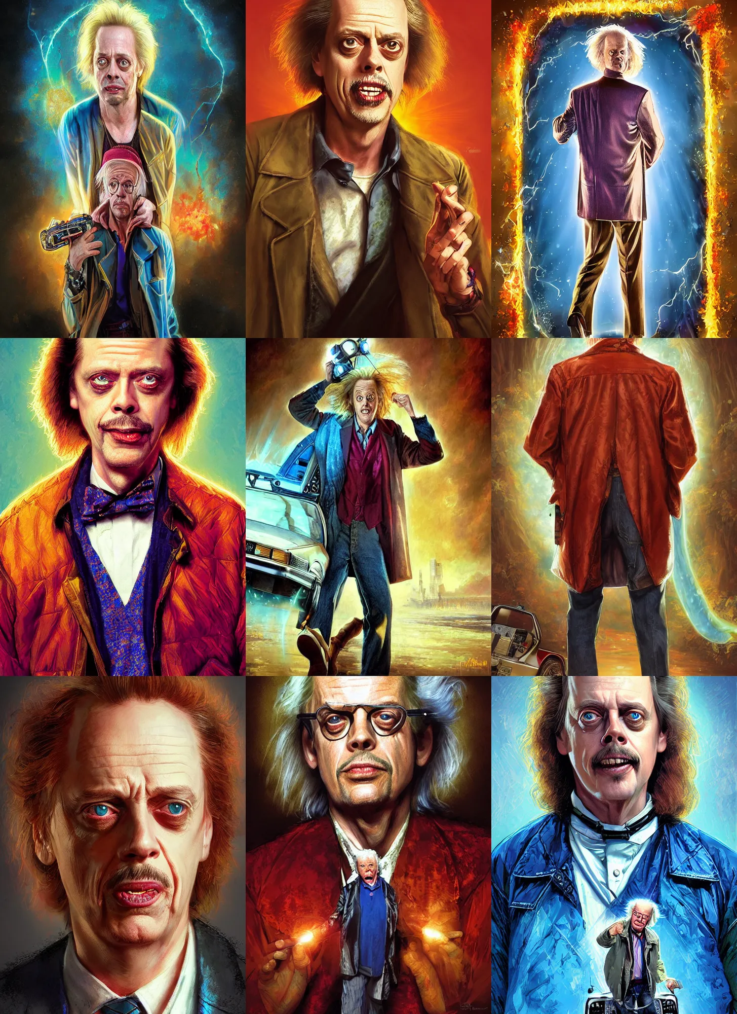 Prompt: formal portrait of steve buscemi as doc brown from back to the future. digital art by eugene de blaas, ross tran, and nasreddine dinet, vibrant color scheme, intricately detailed, in the style of romanticism, cinematic, lighting background, artstation, greg rutkowski