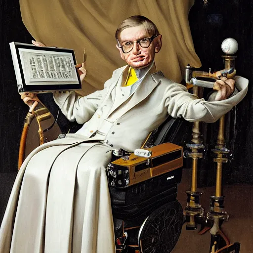 Image similar to stephen hawking, detailed painting by pieter claesz and james c. christensen