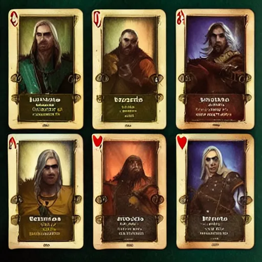 Prompt: gwent cards a set of witcher