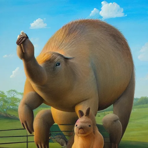 Prompt: a beautiful painting of an enormous capybara animal statue, by Antonio Guidotti, ghibli studio, hyper detailed, matte art, trending on artstation