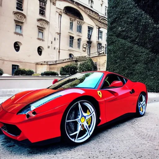 Prompt: an instagram influencer with a ferrari