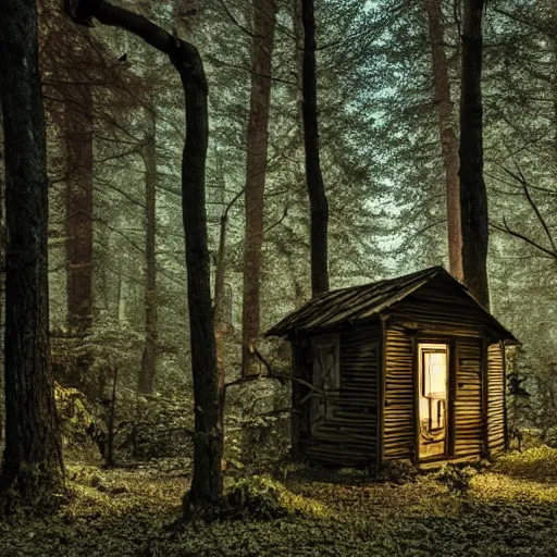 Image similar to shabby hut in a dark forest