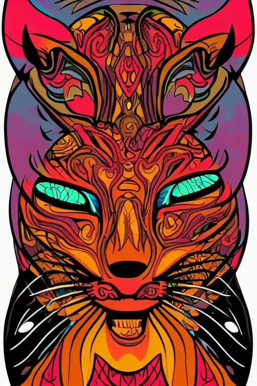 Image similar to demon cat, art by brian miller, sticker, colorful, illustration, highly detailed, simple, smooth and clean vector curves, no jagged lines, vector art, smooth