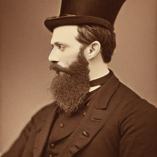 Image similar to A photograph portrait of Jerma985 in the mid-late 1800s with a top hat and beard, taken in the mid-late 1800s, grainy, taken on a Field View Camera, realistic, hyperrealistic, very realistic, highly detailed, very detailed, extremely detailed, detailed, digital art, trending on artstation