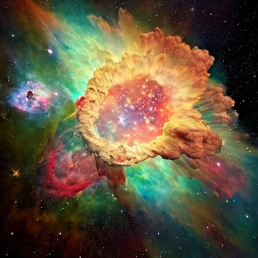 Image similar to a beautiful and intricate The Omega Nebula an example of an emission nebula is widely spreaded in the galaxy in a style of Carl Larsson, Hyper detailed, 8K3d, Trending on Artstation. rendered in cinema4d, Vray Octane, Hyper realism.