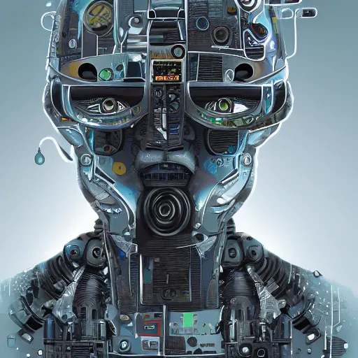 Prompt: a detailed portrait of a robot by christoper balaska, digital art, illustration